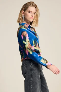 BLOUSE Mila Satin Butterfly Blue